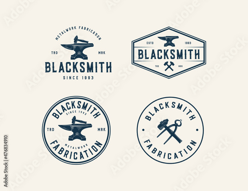Set of vintage blacksmith logo template.