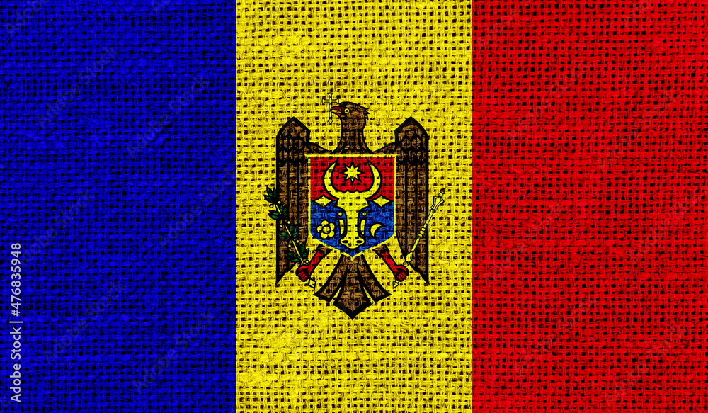 Fototapeta premium Moldova flag on knitted fabric.3D image