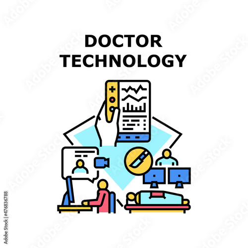 Doctor technology hospital. Medical healthcare. Clinic patient. Digital computer. Care diagnosis vector concept color illustration