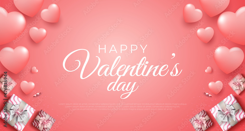 Valentines day background with gift boxes on pink background
