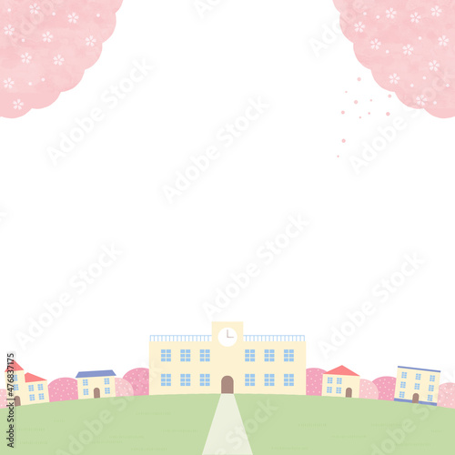 桜と学校と街の風景 © 榎本 香子