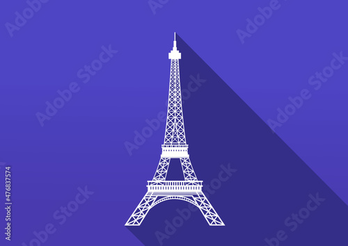 Fototapeta Naklejka Na Ścianę i Meble -  The Eiffel Tower is a flat icon with a long shadow. Vector illustration