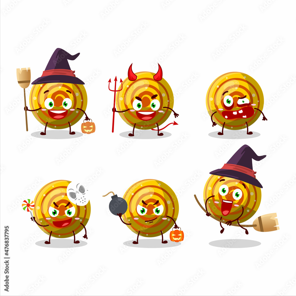 Halloween expression emoticons with cartoon character of yellow spiral gummy candy Halloween expression emoticons with cartoon character of yellow spiral gummy candy