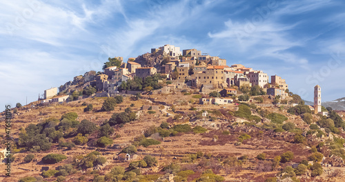 Tableau sur toile Landscape with Sant Antonino village, Corsica Island, France