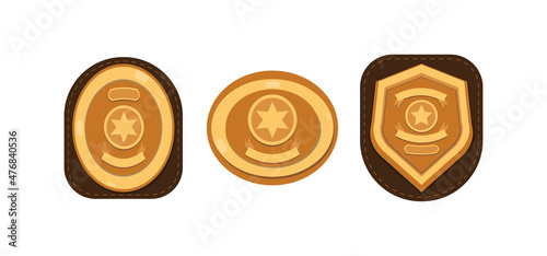 Set Sheriff badge, golden shield with star vector icon flat isolated.