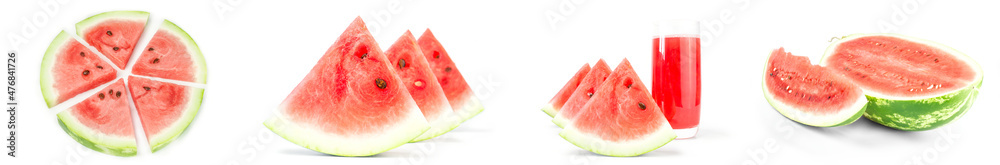 Set of Sweet watermelon isolated on a white cutout