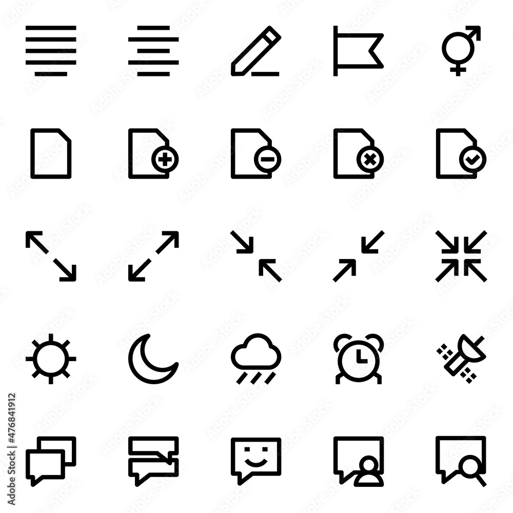 Outline icons for user interface. Outline icons for user interface.