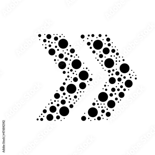 Fototapeta Naklejka Na Ścianę i Meble -  A large double arrow symbol in the center made in pointillism style. The center symbol is filled with black circles of various sizes. Vector illustration on white background