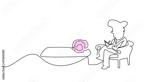 Brain organ receives therapy at psychologist session and doctor takes notes