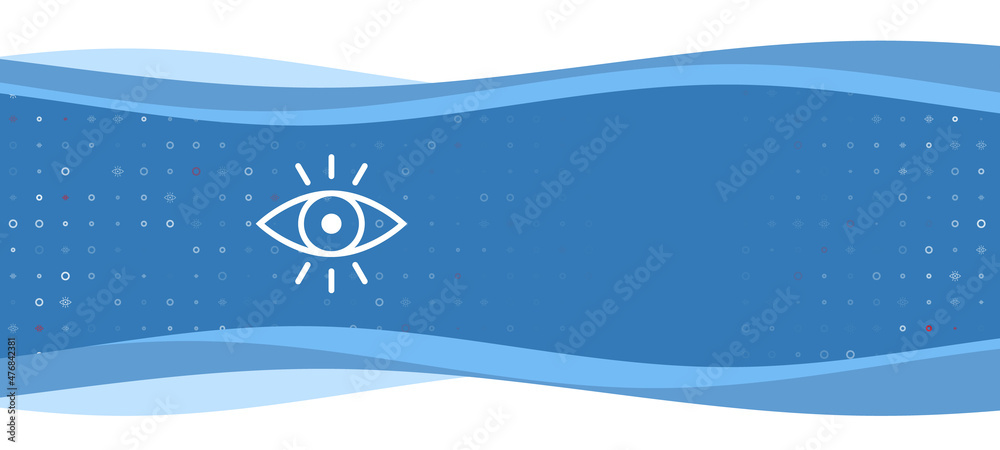 Blue wavy banner with a white vision symbol on the left. On the background there are small white shapes, some are highlighted in red. There is an empty space for text on the right side