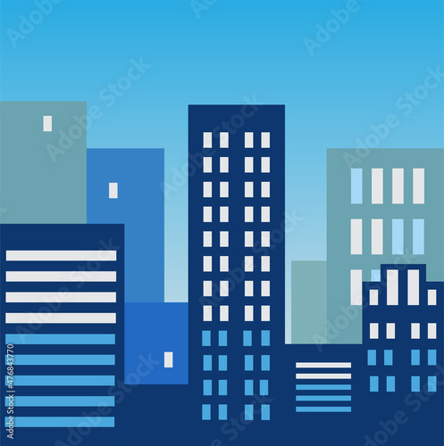 Night city vector flat icon. Isolated moon over the city, cityscape emoji illustration