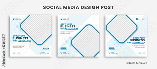 Set of Editable Social Media Instagram Design Post with rounded Rectangle and Blue theme. Suitable for Sale Banner, Post, Ads Advertising, Promotion Product, Business, Company, Fashion, School, Travel