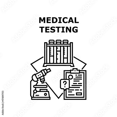 Medical testing clinic. Virus blood test. Doctor lab research. Health rapid result. Pandemic patient vector concept black illustration