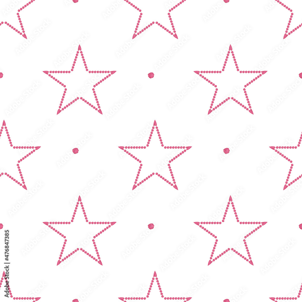 Obraz premium Pink Stars made of dots. Seamless pattern on white background