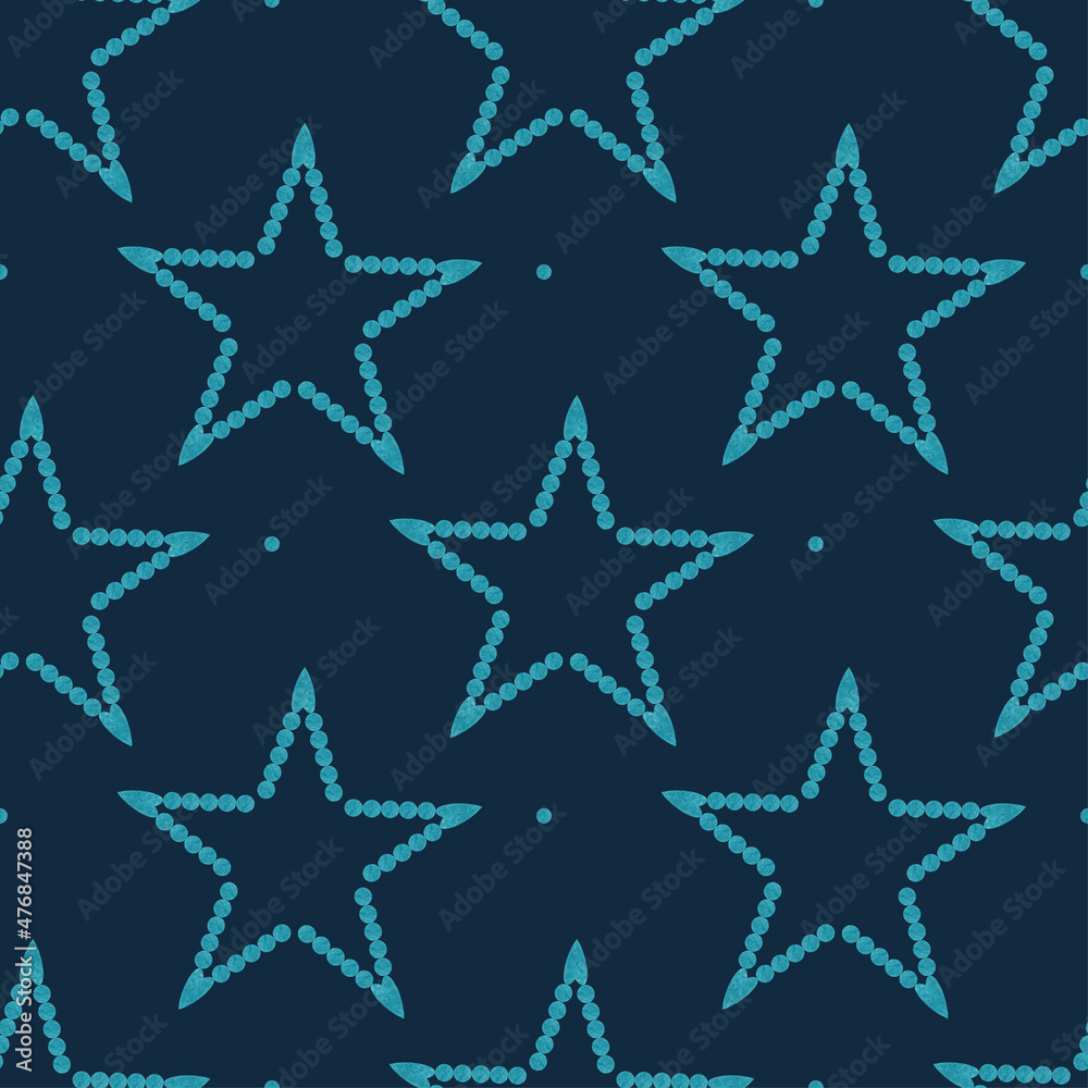 Blue Stars made of dots. Seamless pattern on black background Blue Stars made of dots. Seamless pattern on black background