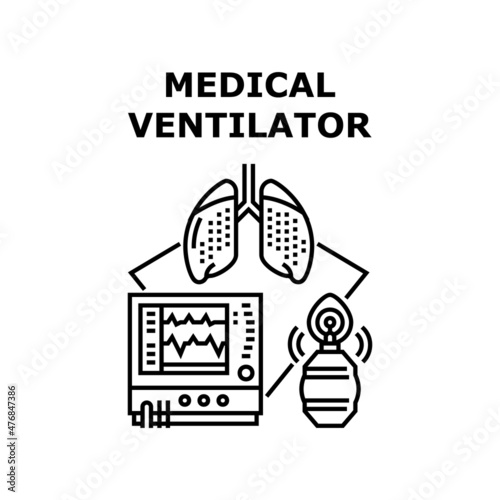 Medical ventilator intensive care. Respiratory hospital. Oxygen machine. Breath monitor vector concept black illustration
