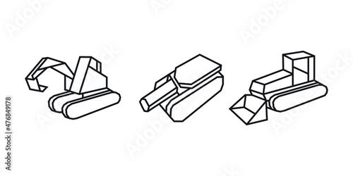 origami style illustration of heavy equipments. abstract geometric outline drawing for icon, logo, element, etc. uncolored vector element design.