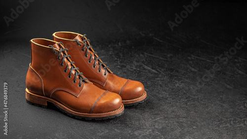 Handcrafted men's brown leather boots 