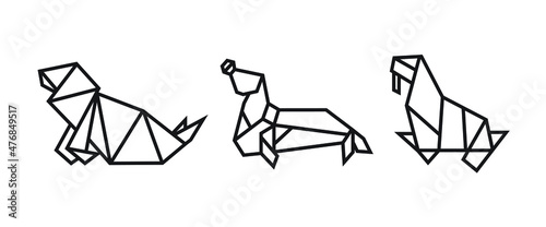 origami style illustration of the sea animals. abstract geometric outline drawing for icon, logo, element, etc. uncolored vector element design.