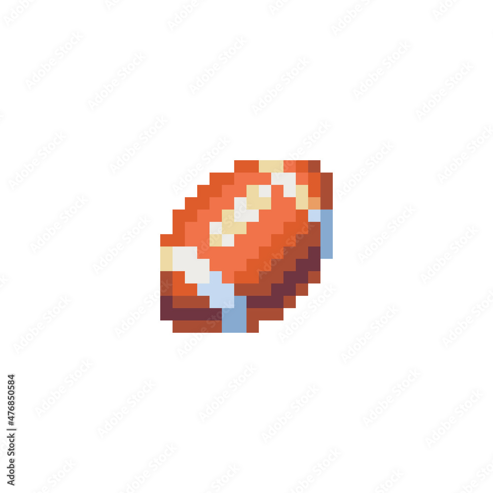 Rugby Ball icon. Pixel art style. American football. Sports Equipment. Sticker design. Isolated vector illustration.