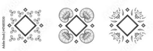 Foto Decorative element for graphic design - composition of clover leaves, nymphea and bell flowers
