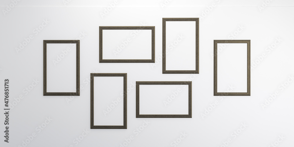 Photo frames isolated on the white wall, Creative mood board mockup template in living room interior, realistic square black frames mockup, vector set. empty framing for your design.3d rendering Photo frames isolated on the white wall, Creative mood board mockup template in living room interior, realistic square black frames mockup, vector set. empty framing for your design.3d rendering