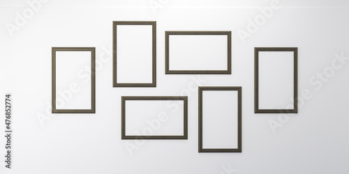 Photo frames isolated on the white wall, Creative mood board mockup template in living room interior, realistic square black frames mockup, vector set. empty framing for your design.3d rendering