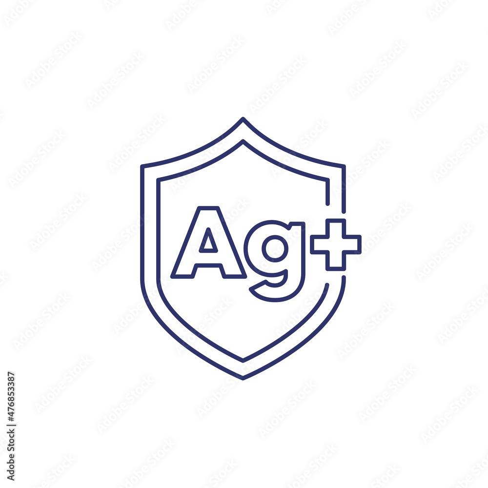 Silver ions, antibacterial protection line icon with a shield Silver ions, antibacterial protection line icon with a shield