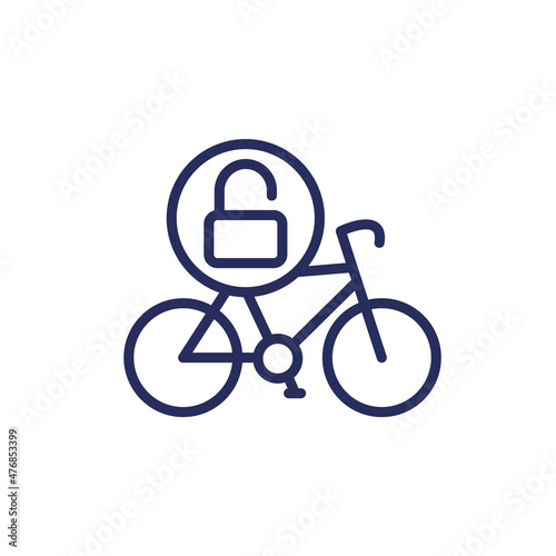 Unlock bike, bicycle line icon