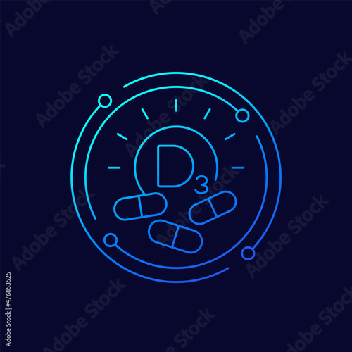 d3 vitamin pills icon, linear vector