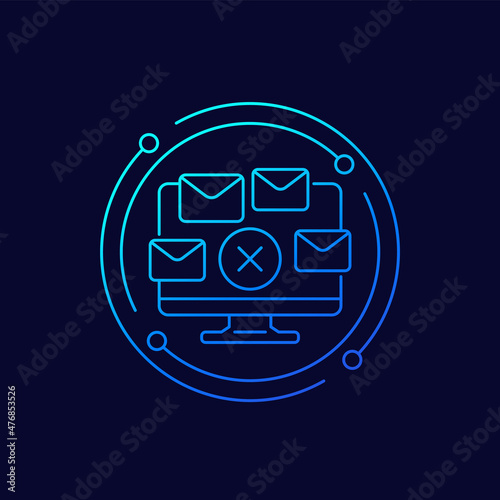 Delete mail messages, emails line icon for web