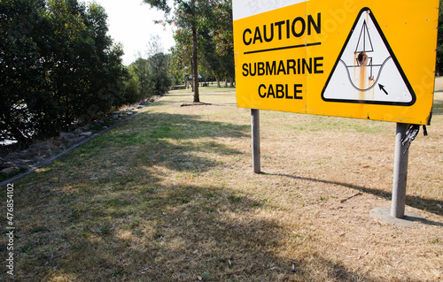 Yellow Submarine cable caution sign.