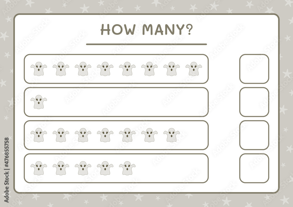 How many Ghost, game for children. Vector illustration, printable worksheet How many Ghost, game for children. Vector illustration, printable worksheet