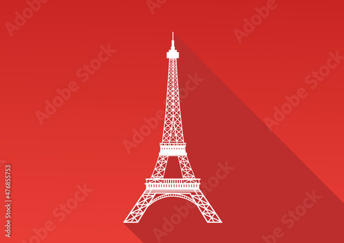 The Eiffel Tower is a flat icon with a long shadow. Vector illustration
