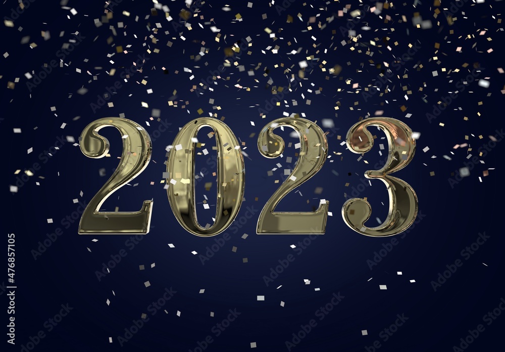New Year Confetti 2023 Illustration - 3D rendering