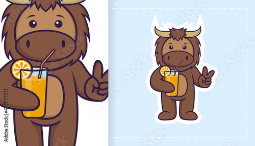 Cute bull mascot character. Can be used on stickers, patches, textiles, paper, cloth and others.