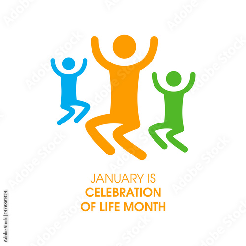 January is Celebration of Life Month vector. Jumping happy people simple icons. Jumping cheerful stylized icon vector isolated on a white background