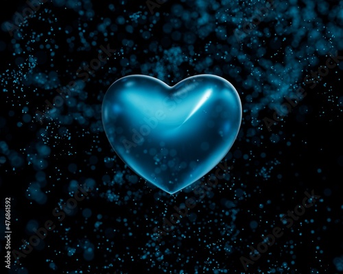 Valentine's day blue Greeting love hearts. Festive of bokeh, sparkles, hearts. Wedding anniversary. 3d rendering