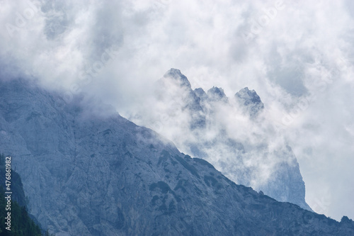 Clouds in front of mountain peak in Julian Alps  Triglav National Park  Slovenia