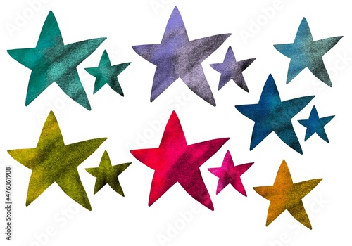 Set with coloured stars for packaging and cards and posters and postcard and magazines and stickers and kids 