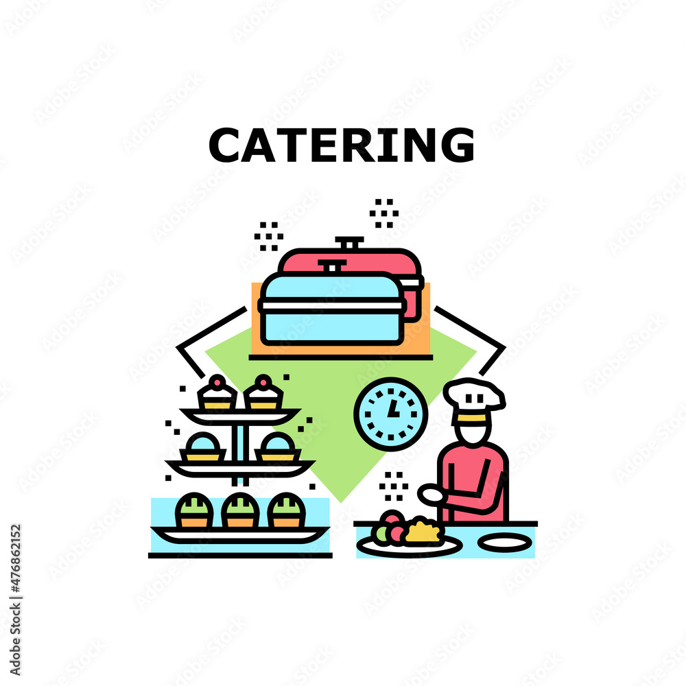 Catering service food restaurant. dinner kitchen. gourment menu. waiter catering service. vector concept color illustration