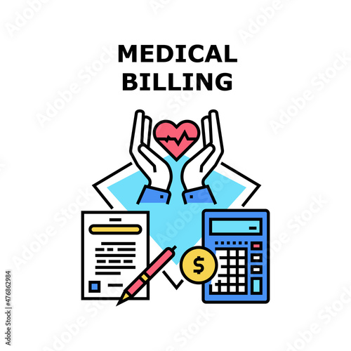 Medical billing money bill. health claim. hospital cost. insurance care. document service medical billing vector concept color illustration
