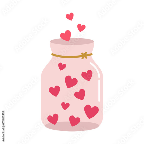 Cute glass jar with hearts. Valentines. Vector illustration for valentine's day.