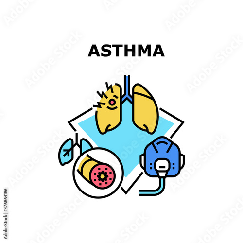Astma allergy. bronchial disease. respiratory patient. medicine inhaler. allergic pain treatment astma vector concept color illustration