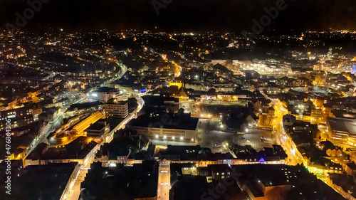An aerial view of the centre of Ipswich at night in Suffolk, UK © Rob