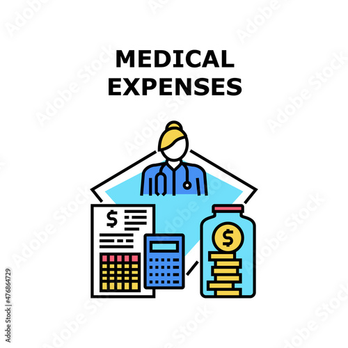 Medical expenses health cost. healthcare insurance. money bill. medicine claim. hospital care. finance form. expence pay medical expenses vector concept color illustration