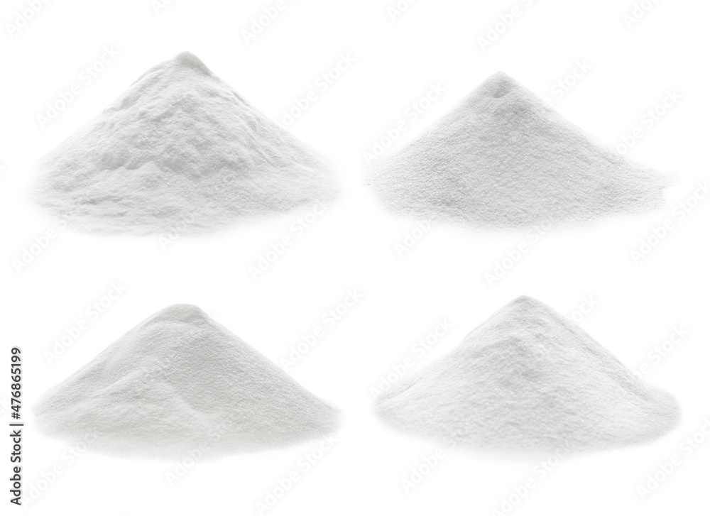 Obraz premium Set with piles of baking soda on white background