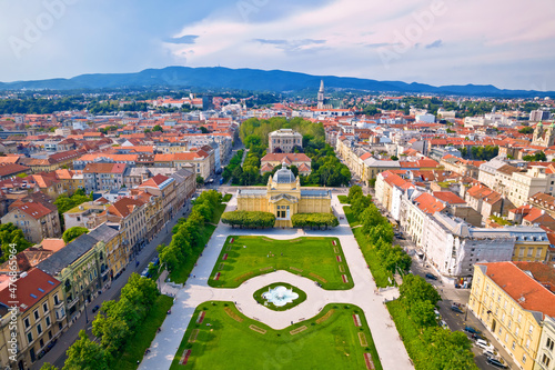 Lenuci Horseshoe. Green zone of Zagreb historic city center aerial view