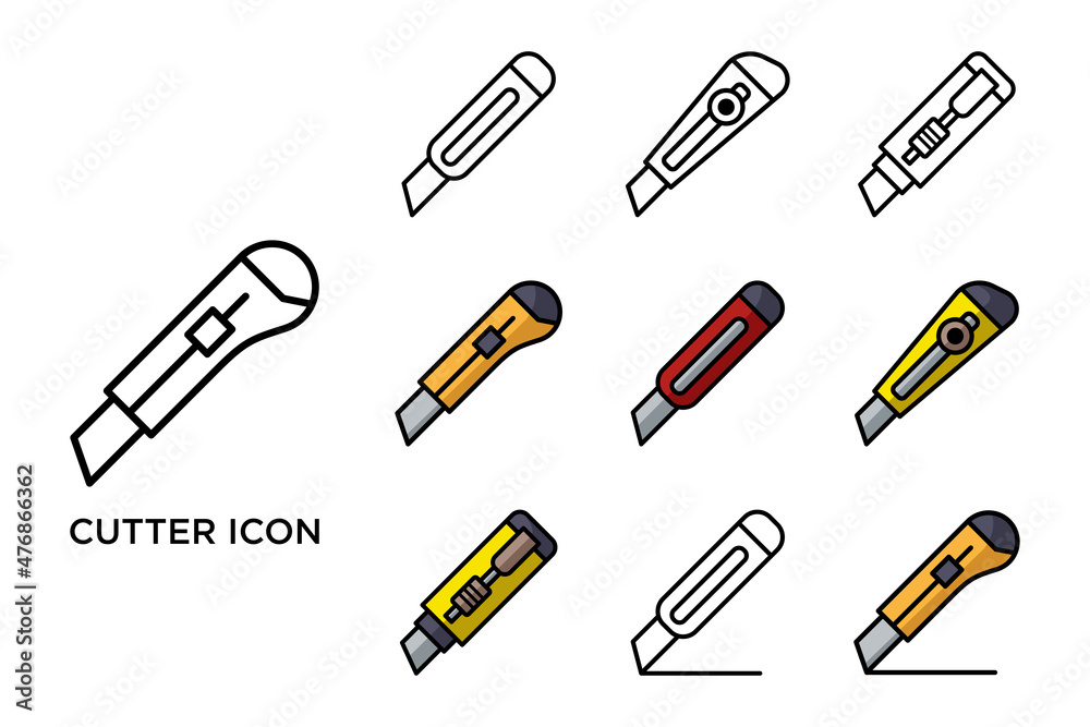 cutter knife icon set vector design template