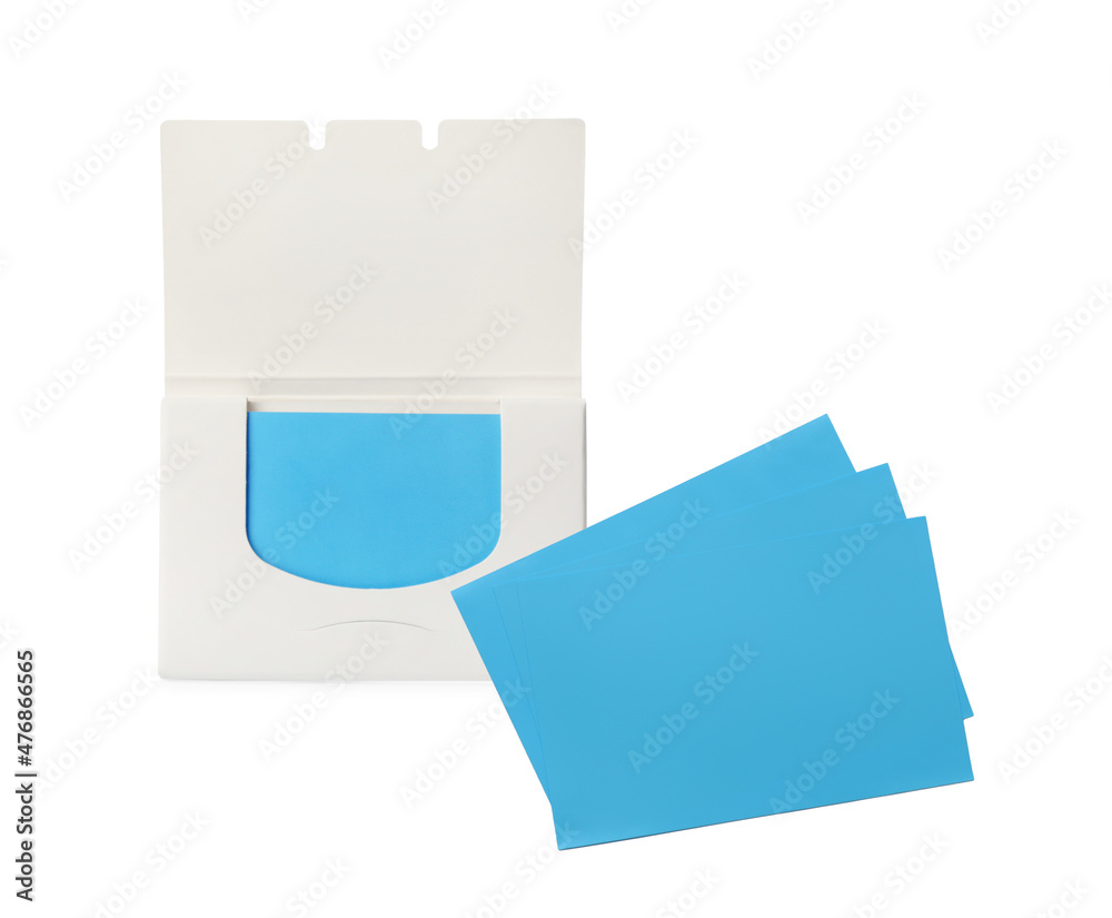 Package of facial oil blotting tissues on white background. Mattifying wipes Package of facial oil blotting tissues on white background. Mattifying wipes